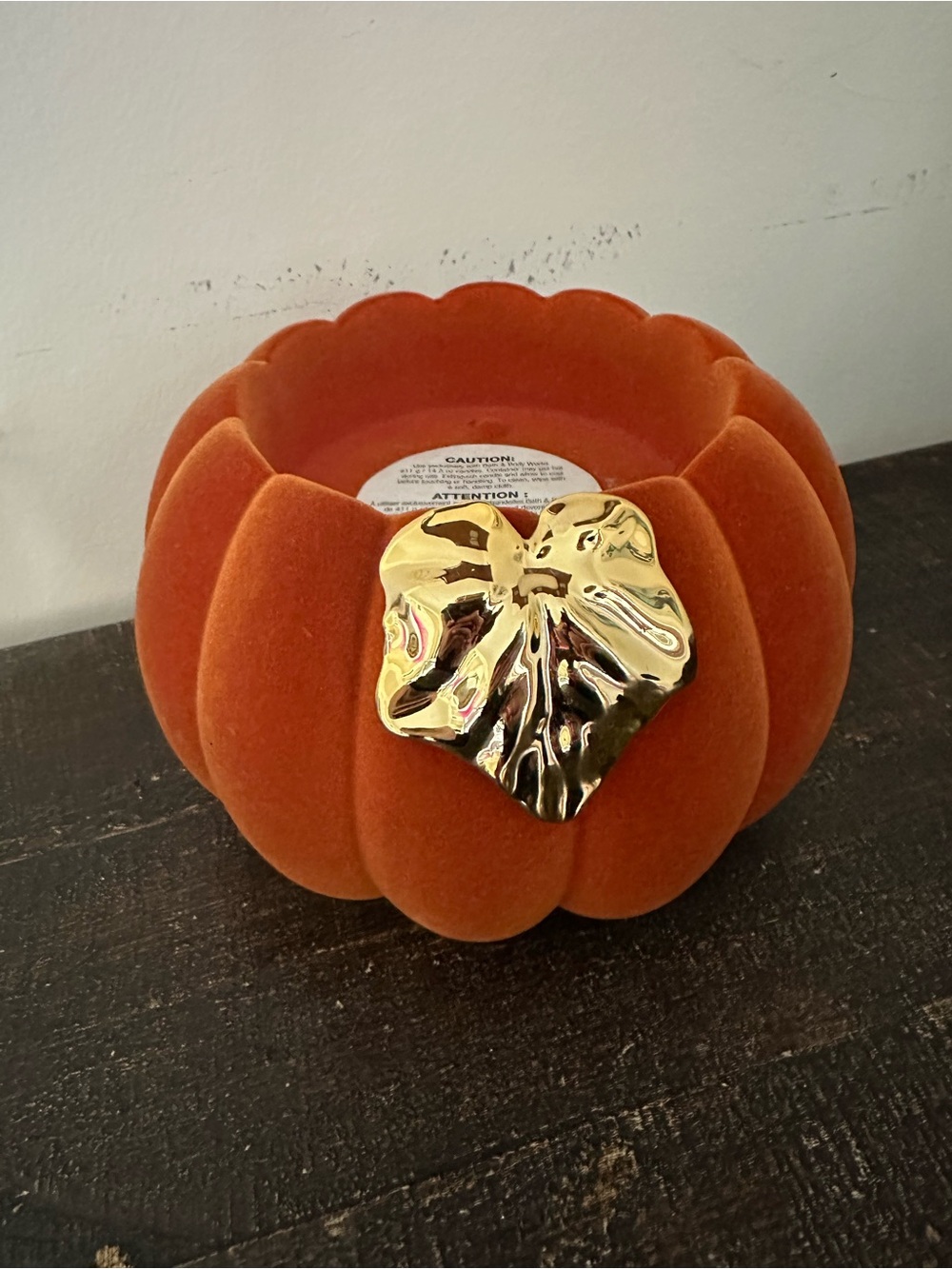 Bath & Body Works Orange Flocked Pumpkin 3 Wick Candle Holder